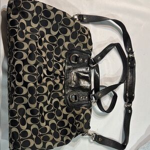Coach Black and Tan Shoulder Bag with Signature Pattern